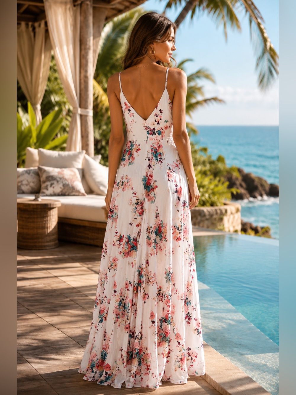 PARISIAN Floral Maxi Dress White Multicolor Peasant Chic Resort Boho Cottagecore - Picture 2 of 15